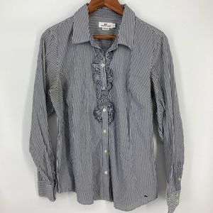 Vineyard Vines Womens Blouse Size 12 100% Cotton White Blue Stripes Button Front